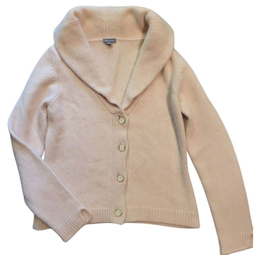 Ann Taylor Sweater Women's Medium Pink Sha wl Collar Cardigan Wool Angora Soft